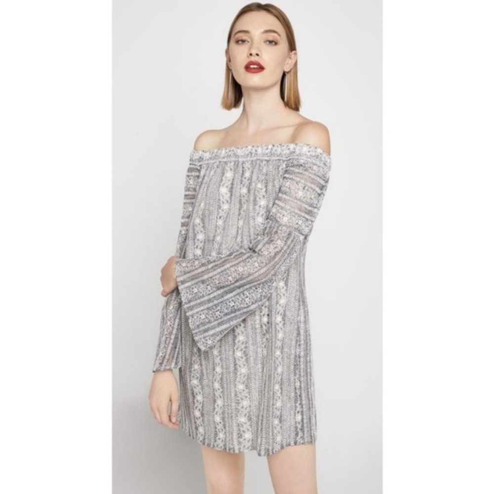 BCBGeneration Gray Off The Shoulder Lace Dress